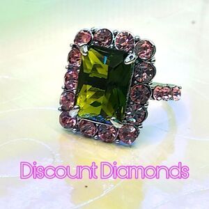 Emerald Cut Peridot Pink Sapphire Accents 925 Sterling Silver Ring
